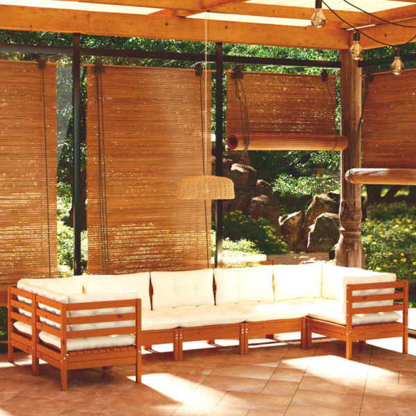 Muebles de jardín 7 pzas y cojines madera de pino marrón miel D