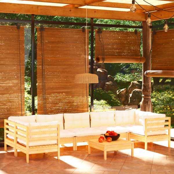 Móveis de jardim 8 peças almofadas de madeira de pinho creme D