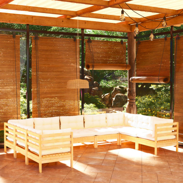 Móveis de jardim 9 peças almofadas de madeira de pinho creme D