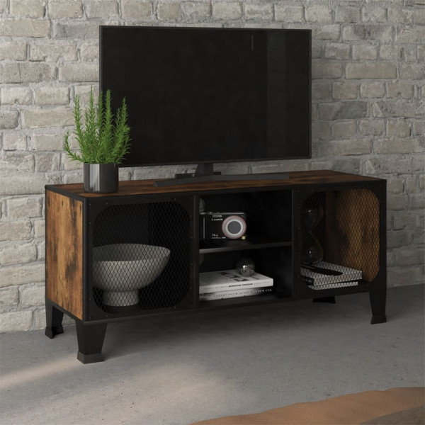 Mueble de TV metal y MDF marrón rústico 105x36x47 cm D