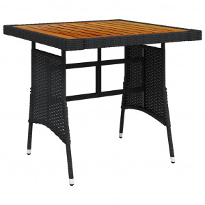 Mesa de jardín ratán sintético y acacia maciza negro 70x70x72cm D