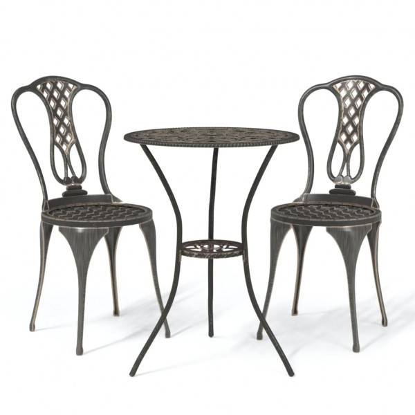 Mesa y sillas de bistró 3 piezas aluminio fundido color bronce D