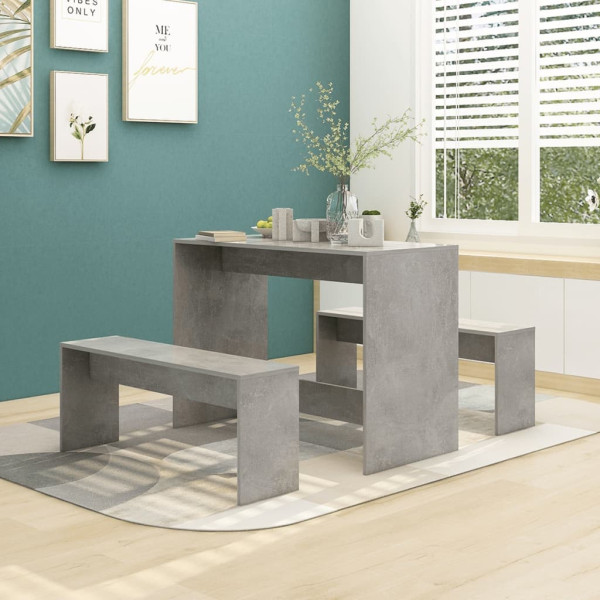 Juego de comedor 3 piezas madera contrachapada gris hormigón D