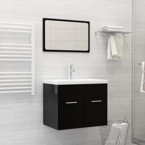 Juego de muebles de baño madera de ingeniería negro brillo D