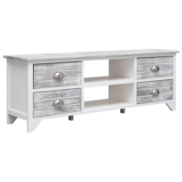 Mueble para TV madera de paulownia blanco y gris 108x30x40 cm D