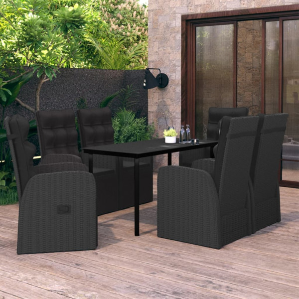 Juego de comedor de jardín 7 piezas con cojines negro Juego de comedor de jardín 7 piezas con cojines negro D