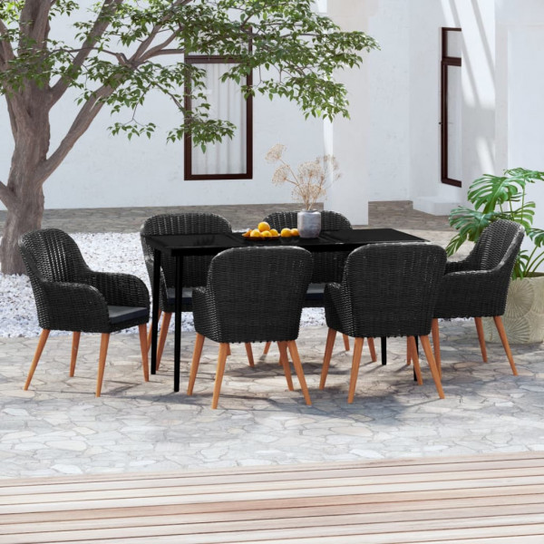 Juego de comedor de jardín 7 piezas con cojines negro Juego de comedor de jardín 7 piezas con cojines negro D