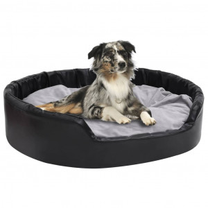 Cama para perros felpa y cuero sintético negro gris 99x89x21 cm D