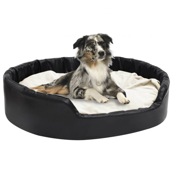 Cama para cachorro em pelúcia bege preta e couro sintético 99x89x21 cm D