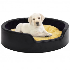 Cama de perro felpa y cuero sintético negro amarillo 99x89x21cm D