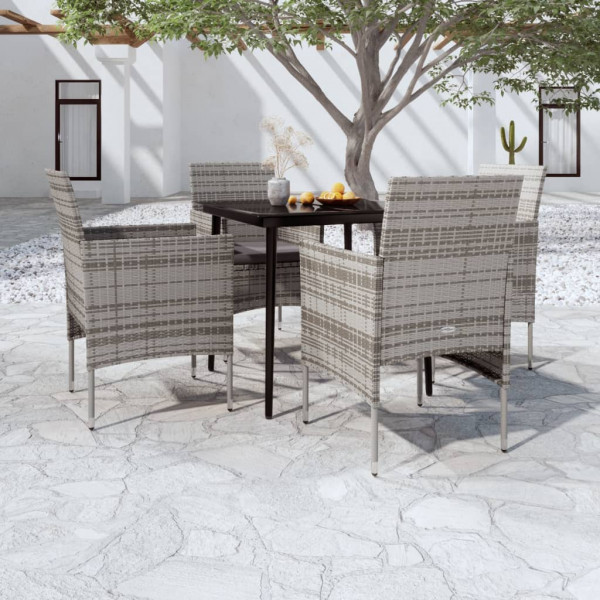Juego de comedor para jardín de 5 piezas y cojines gris y negro Juego de comedor para jardín de 5 piezas y cojines gris y negro D