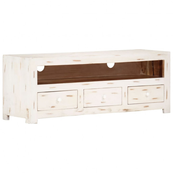 Mueble de TV madera de acacia maciza blanco 110x30x40 cm D