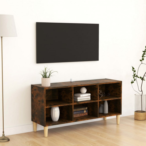Mueble de TV patas madera maciza roble ahumado 103.5x30x50 cm D