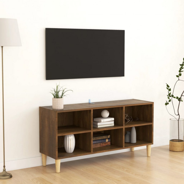 Mueble de TV patas de madera maciza marrón roble 103.5x30x50 cm D