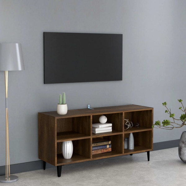 Mueble de TV con patas de metal marrón roble 103.5x30x50 cm D