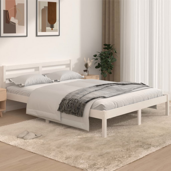 Estrutura de cama em madeira maciça de pinho branco 140x190 cm D