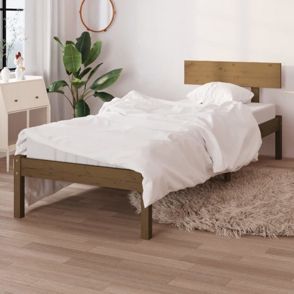 Estrutura de cama pequena em madeira de pinho simples marrom 90x190 cm D