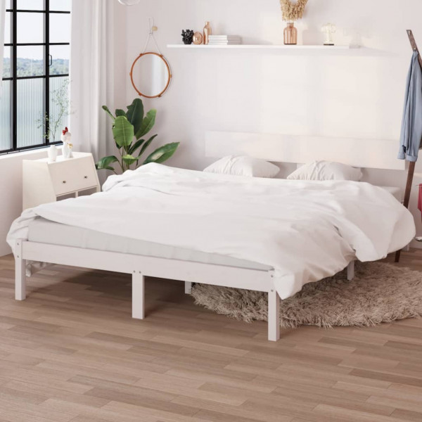 Estrutura de cama dupla pequena em madeira de pinho branca 135x190 cm D