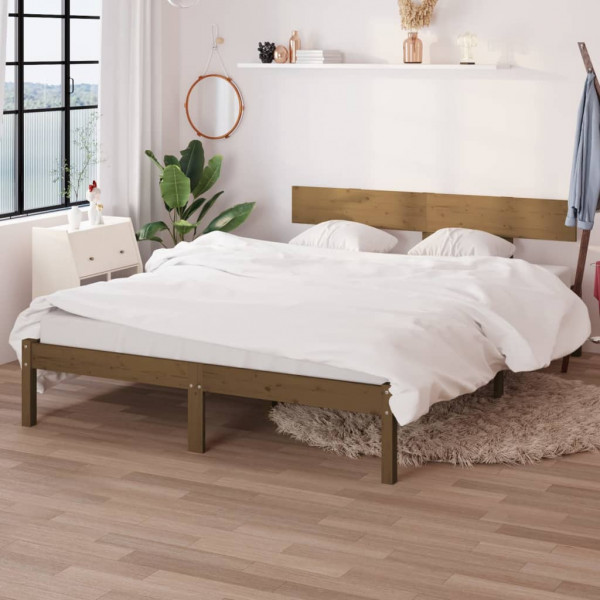 Estructura de cama madera maciza pino marrón miel 140x190 cm D