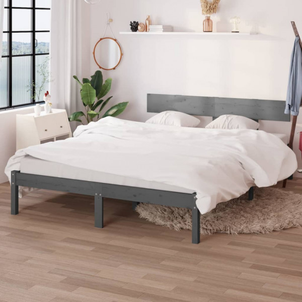 Estructura de cama de madera maciza de pino gris 140x190 cm D