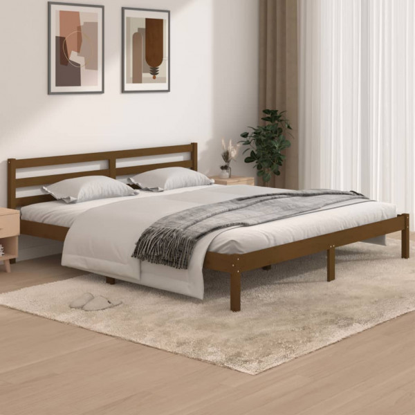 Estructura de cama madera maciza de pino marrón miel 180x200 cm D