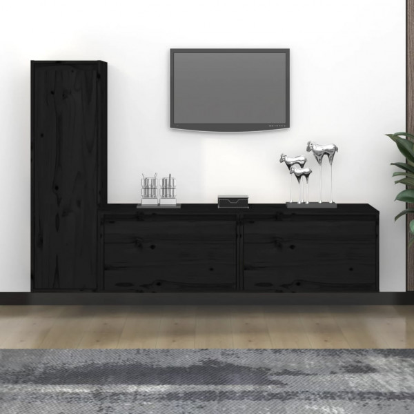 Muebles para TV 3 piezas madera maciza de pino negro D