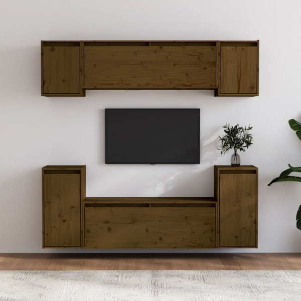 Muebles para TV 6 piezas madera maciza de pino marrón miel D