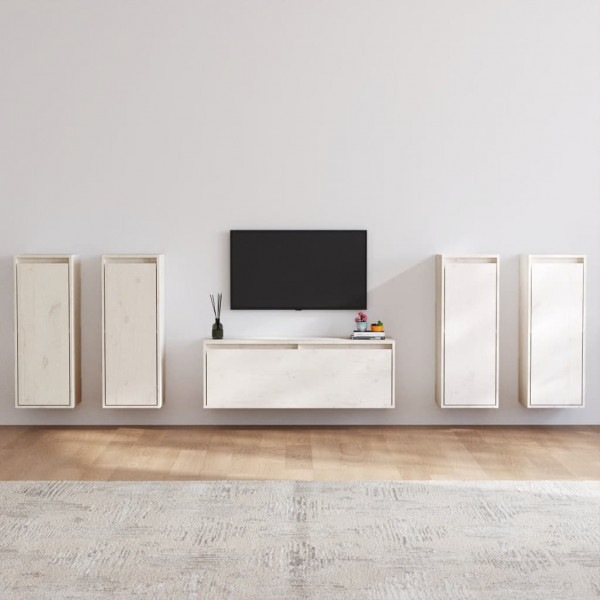 Muebles para TV 5 piezas madera maciza de pino blanco D