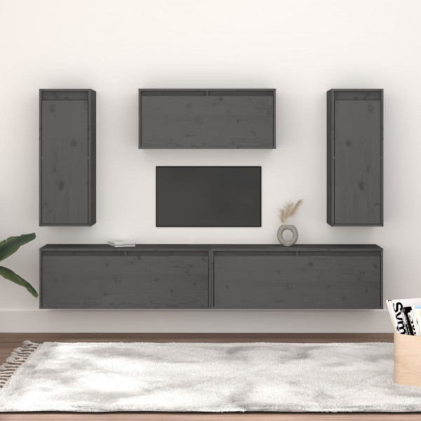 Móveis de TV 5 peças em madeira maciça de pinho cinza D