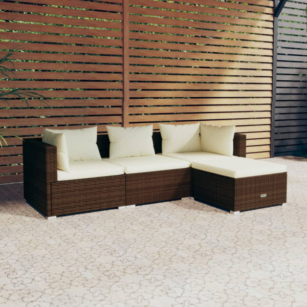 Conjunto de móveis de jardim de 4 peças e almofadas de vime sintético marrom D