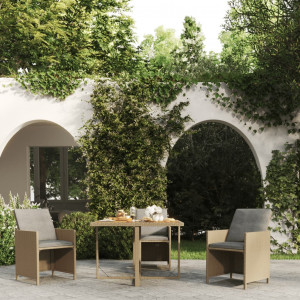 Mesa de jardín ratán sintético madera acacia beige 109x107x74cm D