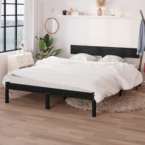 Estrutura de cama em madeira maciça de pinho preto 160x200 cm D