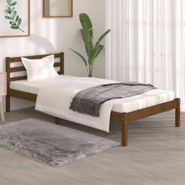 Estructura de cama madera maciza de pino marrón miel 90x190 cm D