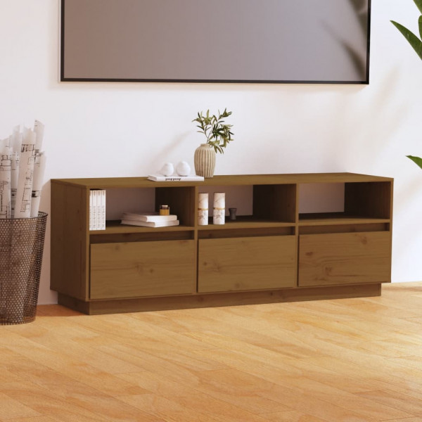 Mueble de TV madera maciza de pino marrón miel 140x37x50 cm D