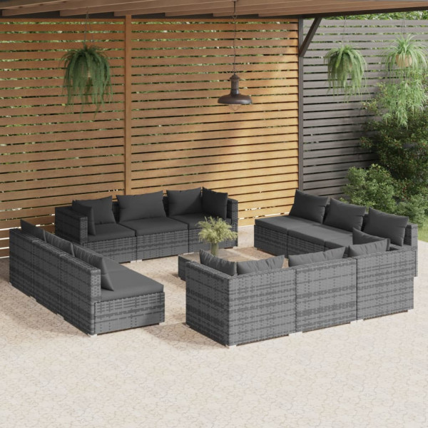 Conjunto de mobília de jardim de 13 peças e almofadas Ratão sintético cinza D