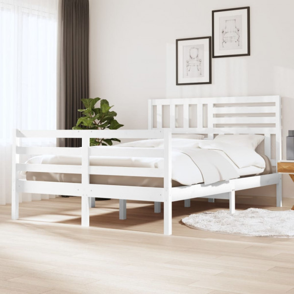 Estructura de cama madera maciza de blanco 5FT 150x200 cm D