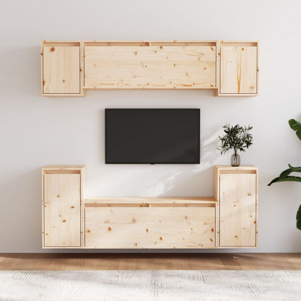 Muebles para TV 6 piezas madera maciza de pino D
