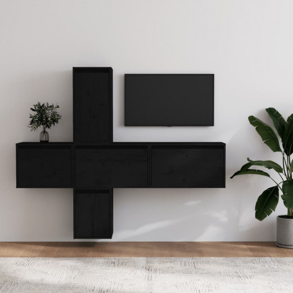 Muebles para TV 5 piezas madera maciza de pino negro D