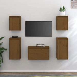 Móveis para TV 5 peças madeira maciça de pinho marrom mel D
