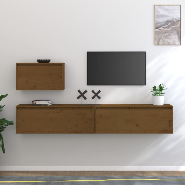 Muebles para TV 3 piezas madera maciza de pino marrón miel D