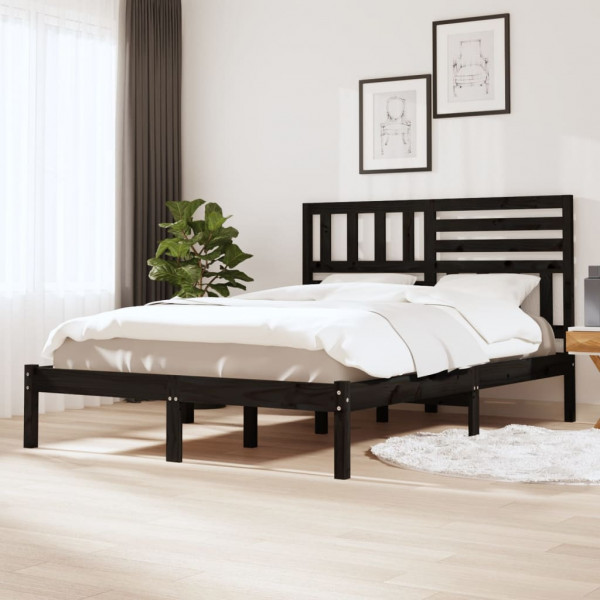 Estrutura de cama de madeira maciça de pinho preto 150x200 cm D