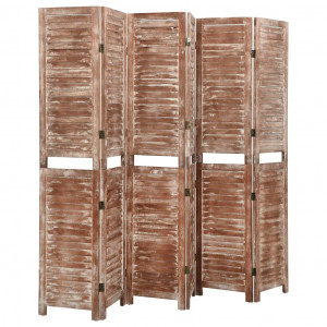Biombo de 6 paneles madera maciza de paulownia marrón 210x165cm D