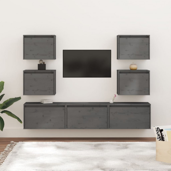 Muebles para TV 7 piezas madera maciza de pino gris D