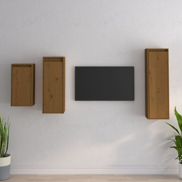 Móveis de TV 3 peças em madeira maciça de pinho castanho mel D