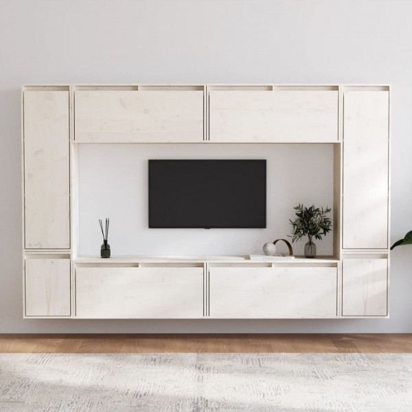 Muebles para TV 8 piezas madera maciza de pino blanco D