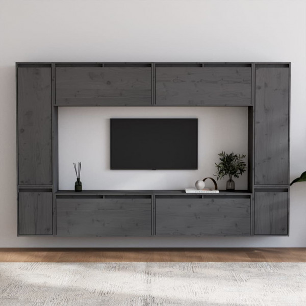 Muebles para TV 8 piezas madera maciza de pino gris D