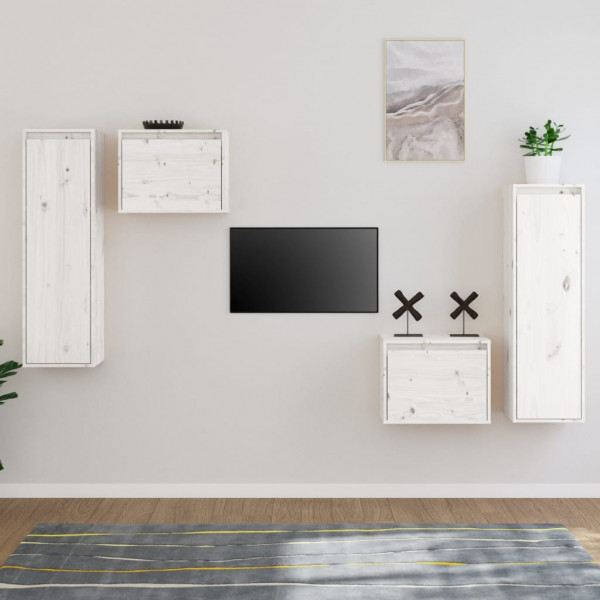 Muebles para TV 4 piezas madera maciza de pino blanco D
