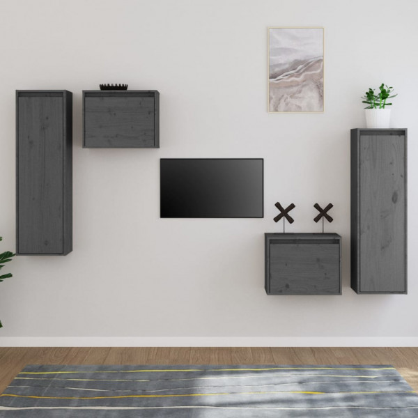 Móveis de TV 4 peças em madeira maciça de pinho cinza D