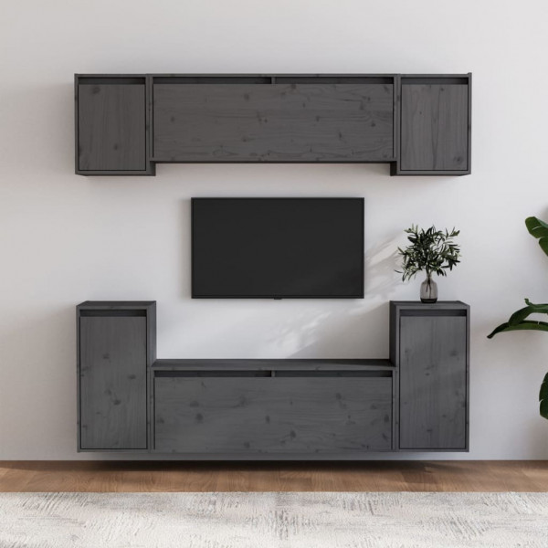 Muebles para TV 6 piezas madera maciza de pino gris D