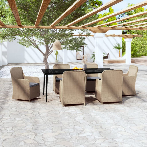 Juego de comedor para jardín 7 piezas con cojines marrón Juego de comedor para jardín 7 piezas con cojines marrón D